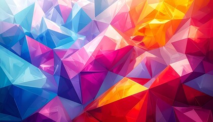 Vibrant abstract geometric background with sharp edges and colorful facets, creating a dazzling crystal effect.