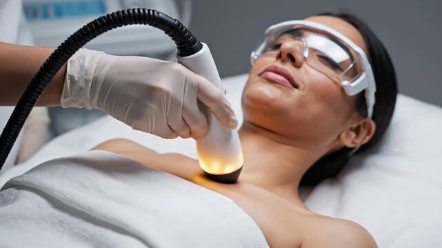 Woman receiving laser hair removal treatment.