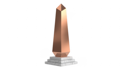 Copper obelisk monument on white marble base isolated on a transparent background