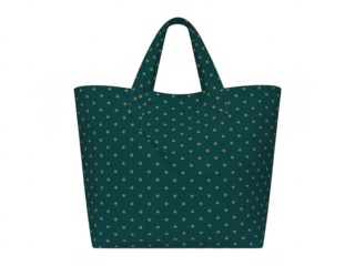 Dark green tote bag with white polka dots green bag isolated on a transparent background