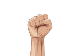 Fist raised up in the air raised fist isolated on a transparent background