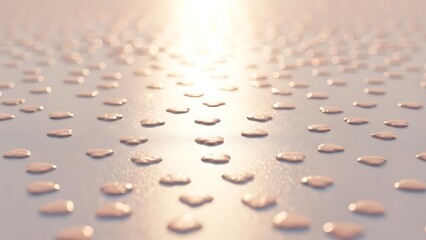 Water droplets on metal surface with sunlight reflection