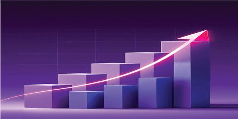 3d business growth chart featuring a green arrow rising over financial bar graphs on a black background to symbolize market success and investment profit progress
