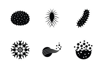 Set of Marine Plankton and Zooplankton Vector Icons on White Background
