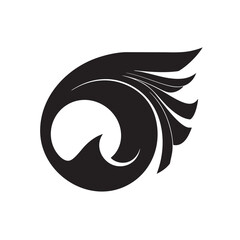 Obraz premium Stylized graphic design element resembling a flowing plume or wave shape in solid black