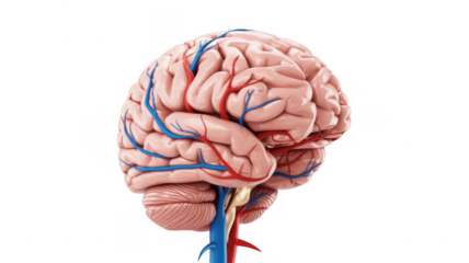 Human brain with vessels from side anatomy medical isolated on a transparent background