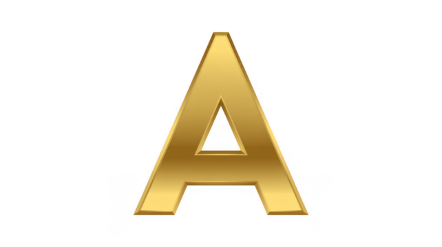 Matte gold letter A with smooth surface isolated on a transparent background - Powered by Adobe