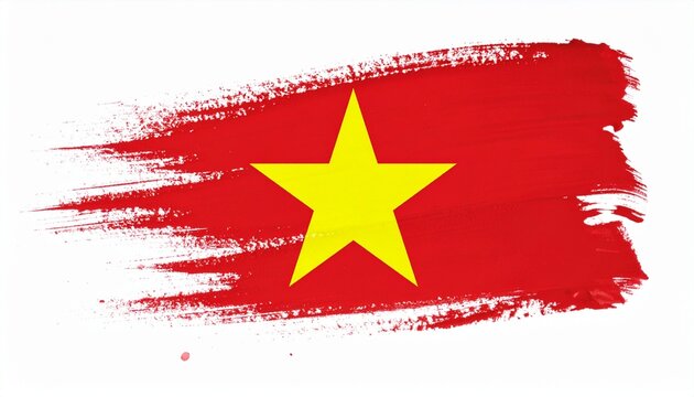 Artistic Vietnam Flag with Red Paint Brush Stroke and Yellow Star