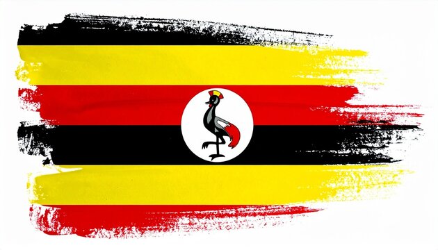 Artistic Uganda Flag with Colorful Brush Stroke and Grey Crowned Crane Emblem