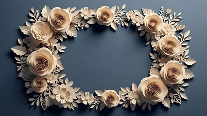 Elegant 3D laser-cut floral wreath garland with intricate roses and leaves for decorative wall art display
