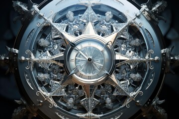 Fototapeta premium Intricate metal compass and clock mechanism combining elements of time and direction