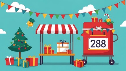 Festive Christmas Market Stall with Gifts.