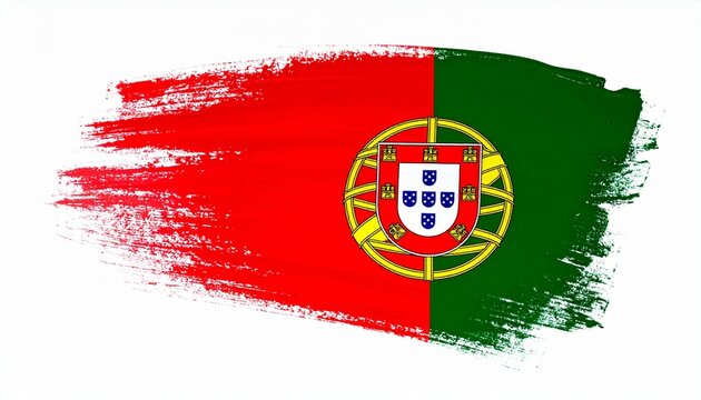 Artistic Portugal Flag with Green and Red Paint Brush Strokes and Portuguese Coat of Arms