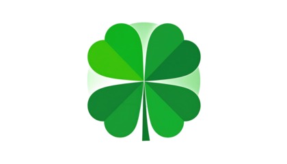 A vibrant, four-leaf clover is centered against a stark black background. It displays a gradient of greens, from light to dark