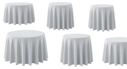 Round Tables Covered with White Tablecloths draped