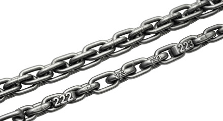 Two Metal Chains with Numbered Links on Black Background