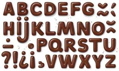 Chocolate alphabet letters with diacritic marks on white background