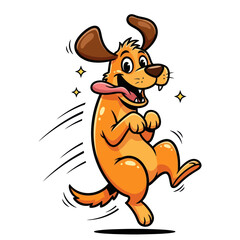 Joyful Cartoon Dog Leaping with Tongue Out and Sparkling Aura.