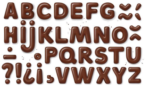 Chocolate alphabet letters with diacritic marks on white background