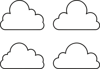 Fototapeta premium Simple cloud outline icon set with four shapes, minimal weather and storage concept flat vector illustration