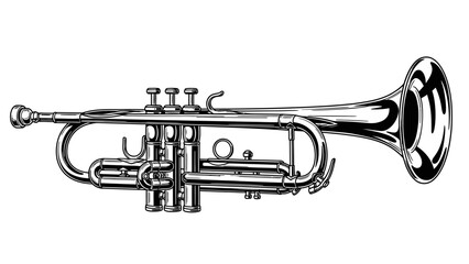 Naklejka premium Detailed classical brass trumpet musical instrument, wind instrument, isolated white background.