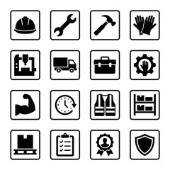 Blue Collar Icon Set Featuring Construction Equipment And Tools
