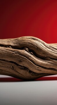 Highly textured gnarled log segment centrally placed on a minimalist surface, creating visual confusion and disrupting focus ,distraction ,focus ,surface