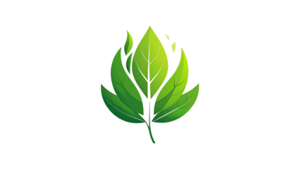 A stylized leaf arrangement with varying shades of green, set against a stark black background. The image has a glow effect