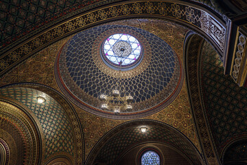 Low angle image of the dome of the Spanish Synagogue temple of Prague, Czech Republic