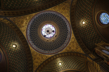 Low angle image of the dome of the Spanish Synagogue temple of Prague, Czech Republic