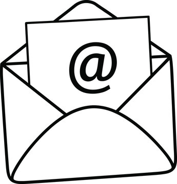 Email envelope icon with at symbol in minimal outline style for communication messaging and contact design