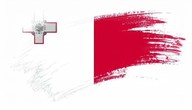 Artistic Malta Flag with Red and White Paint Brush Strokes and George Cross Symbol