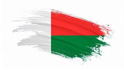 Artistic Madagascar Flag with White Red and Green Paint Brush Strokes - Malagasy National Symbol