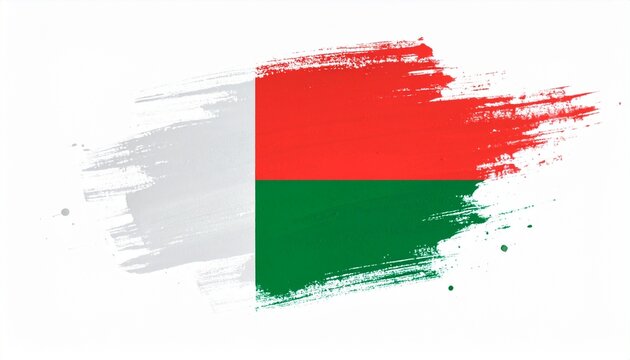 Artistic Madagascar Flag with White Red and Green Paint Brush Strokes - Malagasy National Symbol - Powered by Adobe