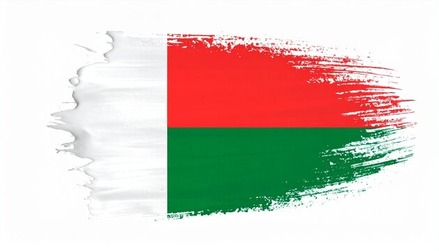 Artistic Madagascar Flag with White Red and Green Paint Brush Strokes - Malagasy National Symbol