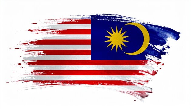 Artistic Malaysia Flag with Red and White Stripes, Yellow Crescent and 14-Point Star - Jalur Gemilang National Symbol