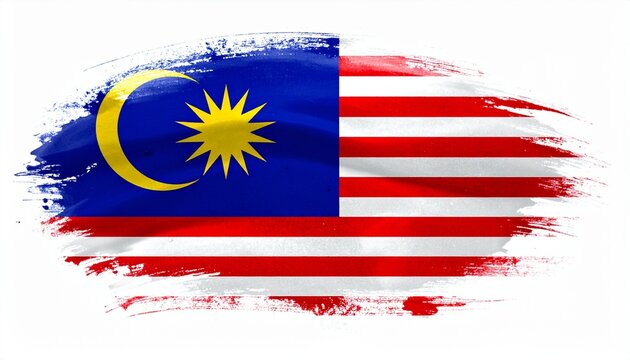 Artistic Malaysia Flag with Red and White Stripes, Yellow Crescent and 14-Point Star - Jalur Gemilang National Symbol