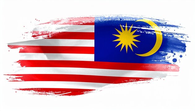 Artistic Malaysia Flag with Red and White Stripes, Yellow Crescent and 14-Point Star - Jalur Gemilang National Symbol