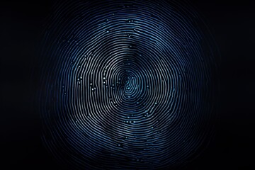Digital fingerprint analysis showing biometric authentication and individual identification for dark blue background