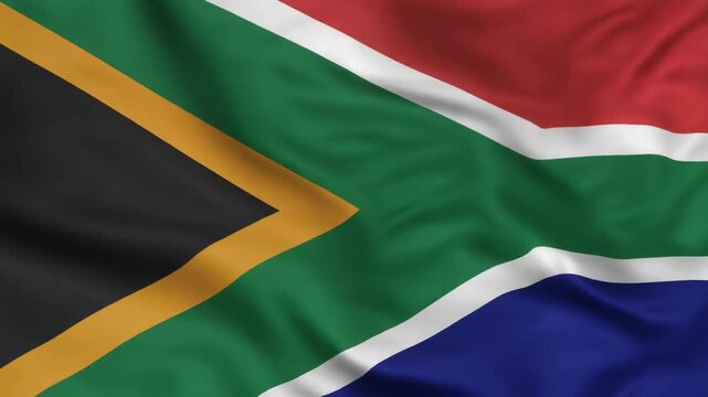South Africa Flag Waving in 4K - Realistic 3D Rainbow Nation Symbol with Detailed Fabric Texture