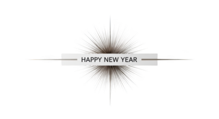 Abstract starburst with happy new year text on png isolated transparent background black background explosion