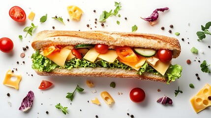 Fresh vegetable and cheese sub sandwich