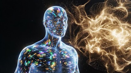 A captivating digital representation of human consciousness and artificial intelligence showcasing the intricate connection between mind data and powerful energetic thought processes in a futuristic . - Powered by Adobe
