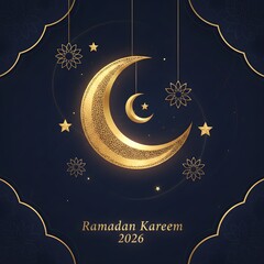 Ramadan Kareem 2026 Crescent Moon & Floral Ornament