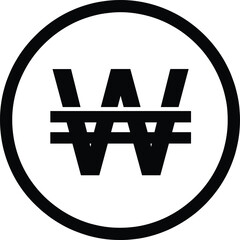 South Korean won currency symbol icon inside circular frame for banking finance payments and economic design use