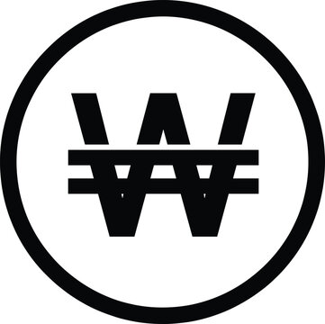 South Korean won currency symbol icon inside circular frame for banking finance payments and economic design use