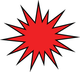 Red comic explosion starburst shape with black outline for sale promotion stickers labels and dynamic graphic design