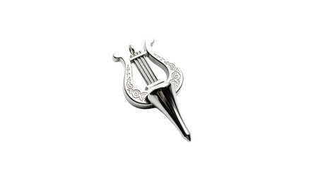 Silver lyre pendant on black background harp musical instrument