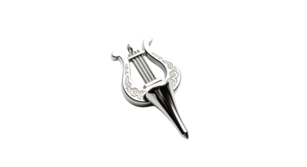 Silver lyre pendant on black background harp musical instrument