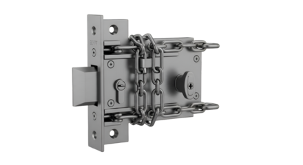 Silver Metal Door Lock with Chain on Black Background